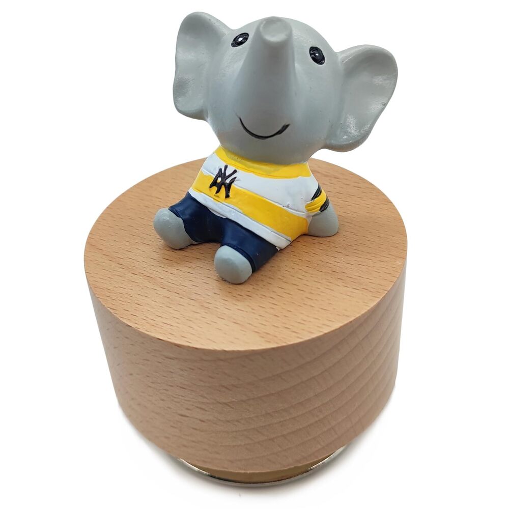 1023 Mini Wooden Animal Rotary Music Box with Cute Elephant Ornament Tune: